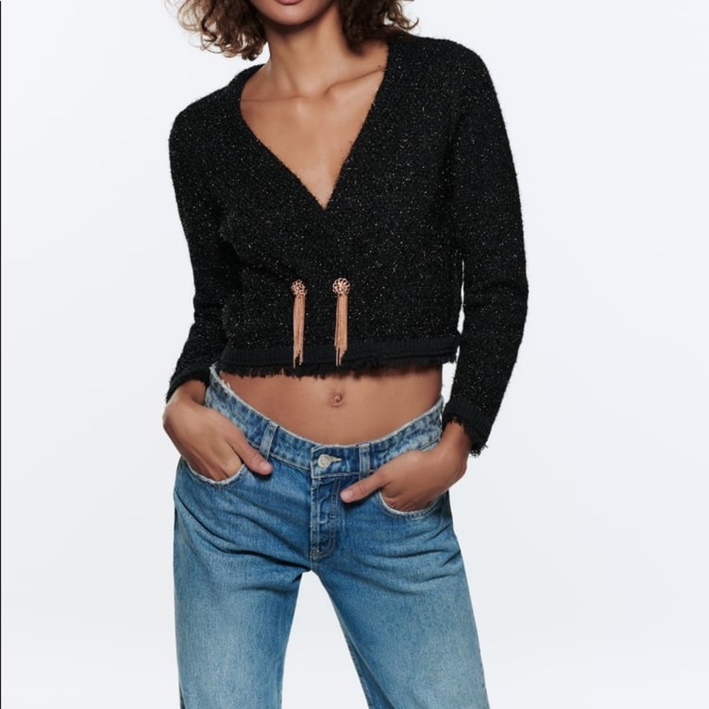 METALLIC THREAD SPARKLE KNIT CARDIGAN JACKET - Picture 5 of 12